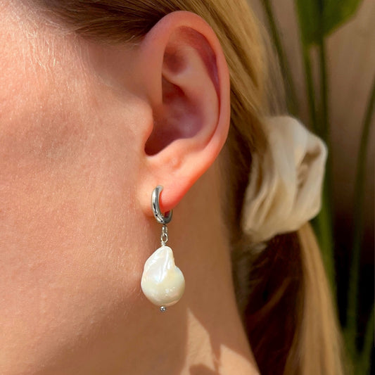 Baroque Pearl Earrings Silver