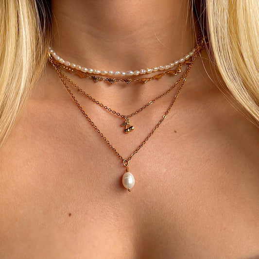 Halskæde med ferskvandsperle Guld