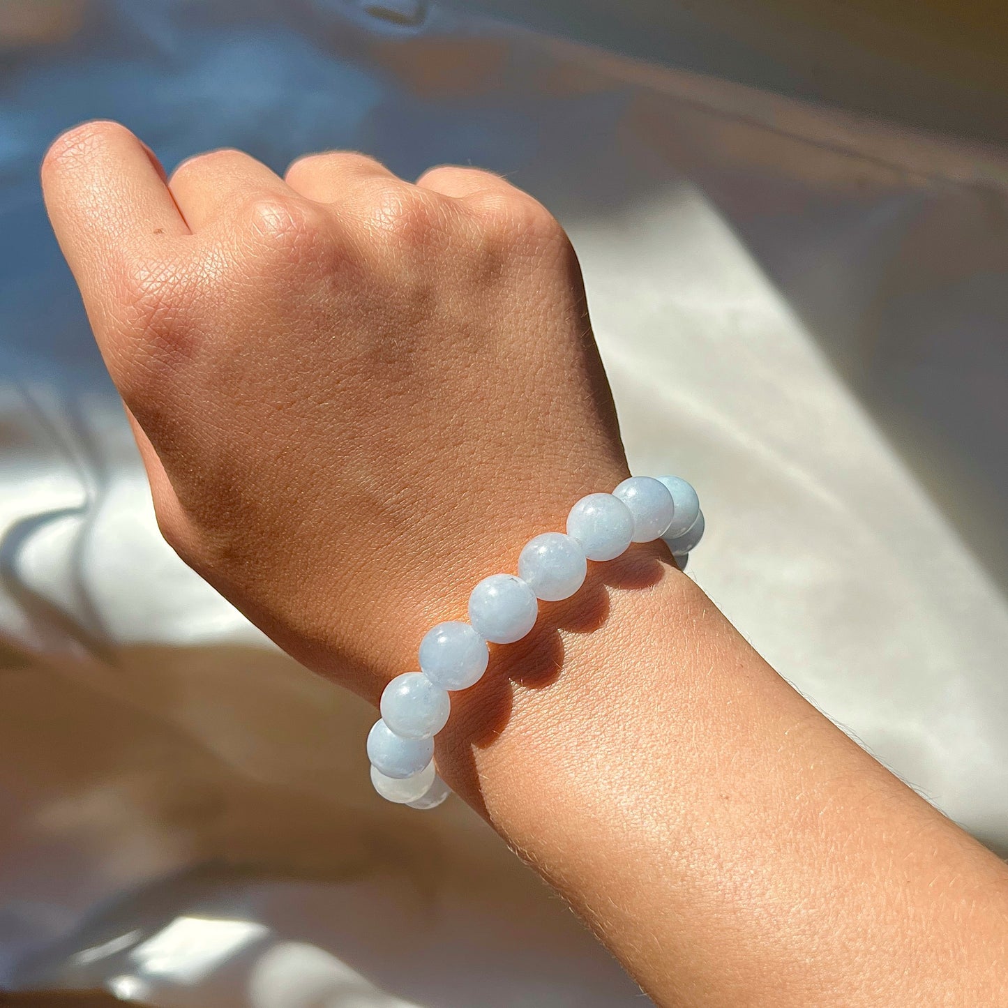 Armbånd med blå jadeperler Sølv