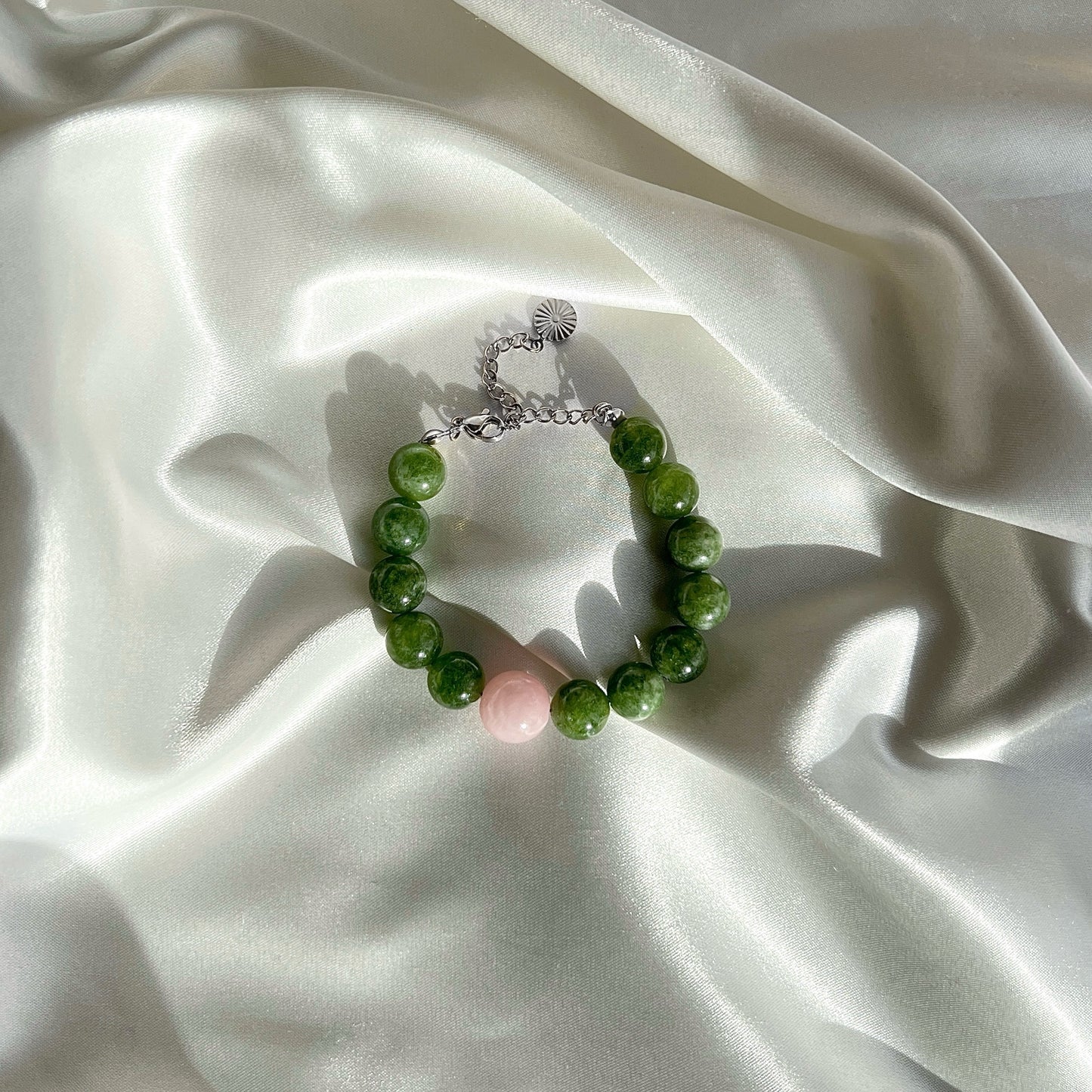 Armbånd Grøn & Lyserød Sølv