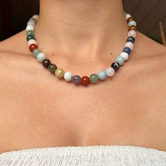 Halskæde mix stenperler Guld