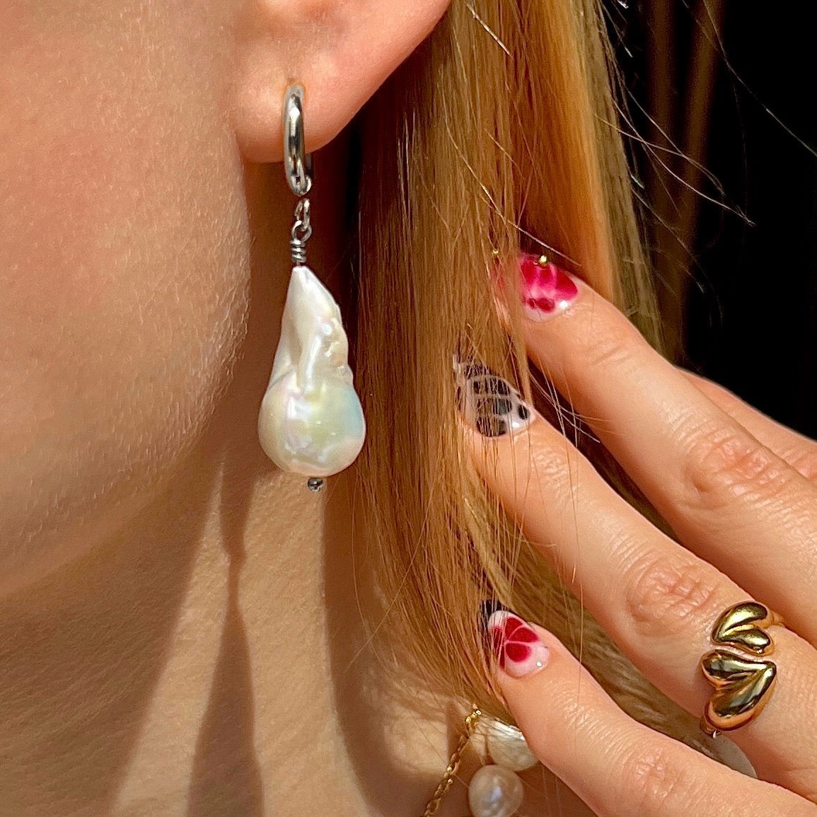 Barok perleøreringe Sølv