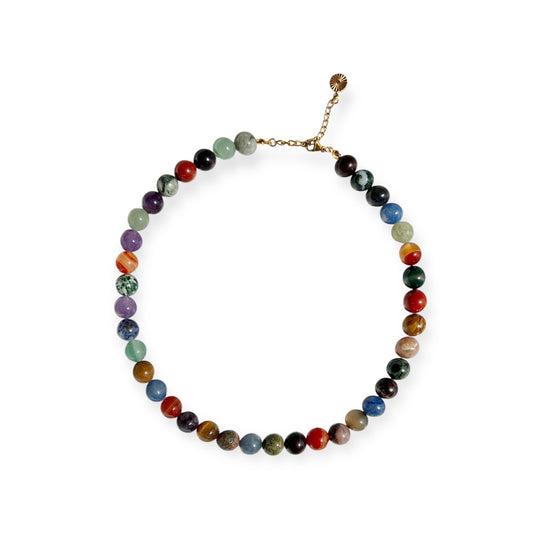 Halskæde mix stenperler Guld