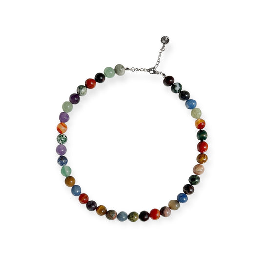 Halskæde mix stenperler Sølv