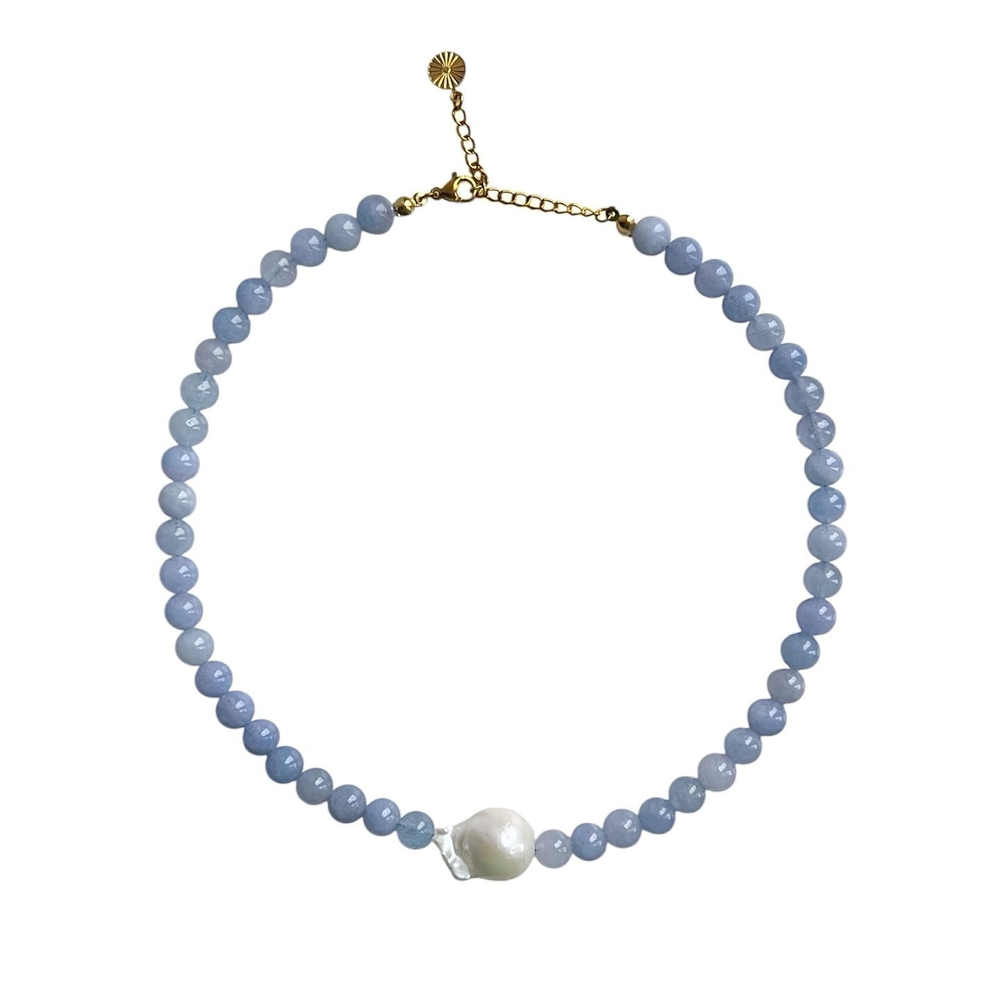 Necklace with baroque freshwater pearl Blue Gold
