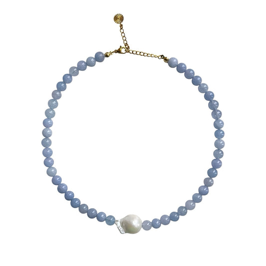 Necklace with baroque freshwater pearl Blue Gold