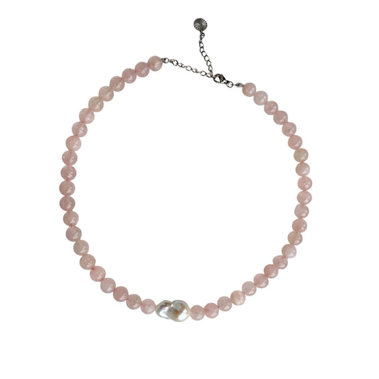 Necklace with baroque freshwater pearl Pink Silver