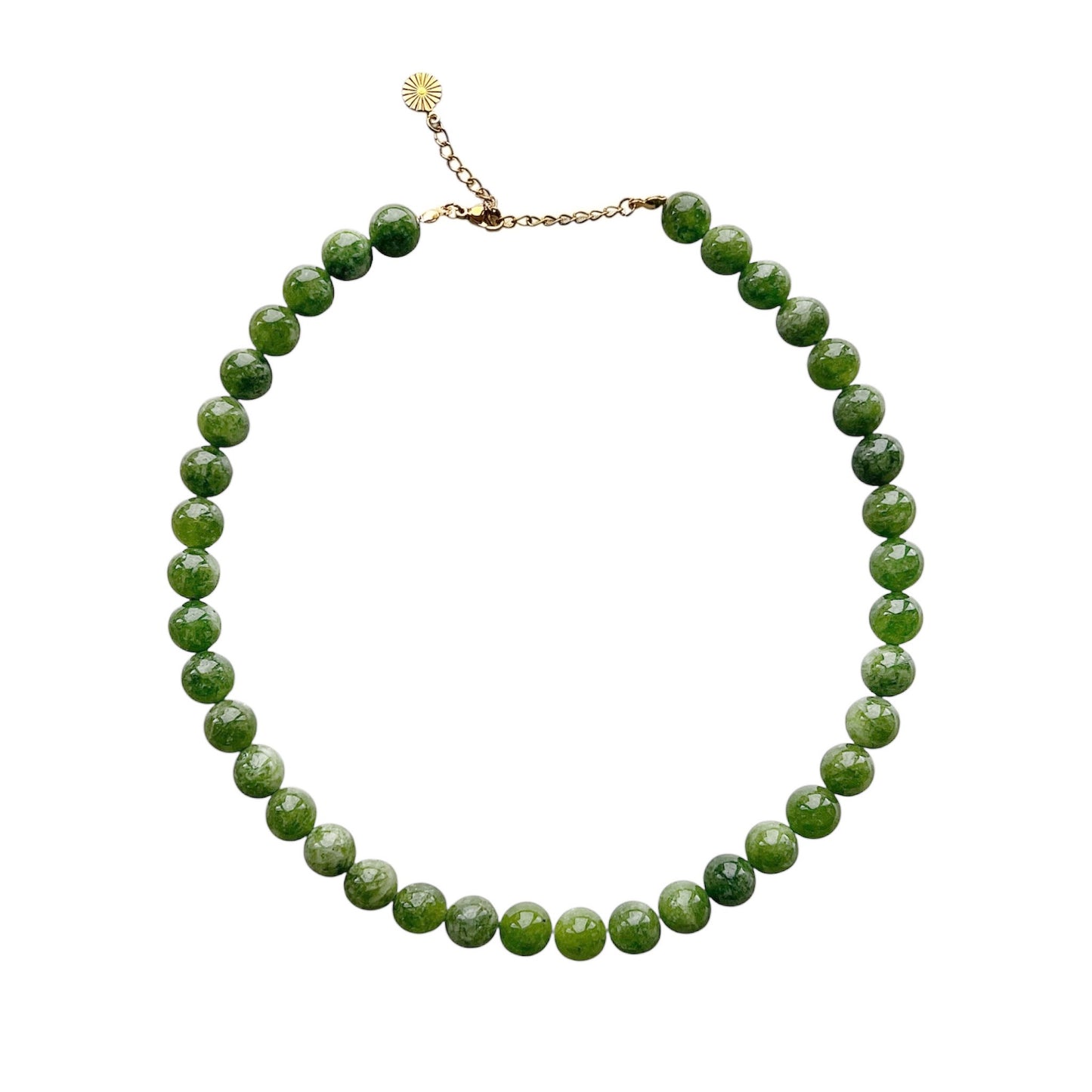 Necklace with green jade beads Gold