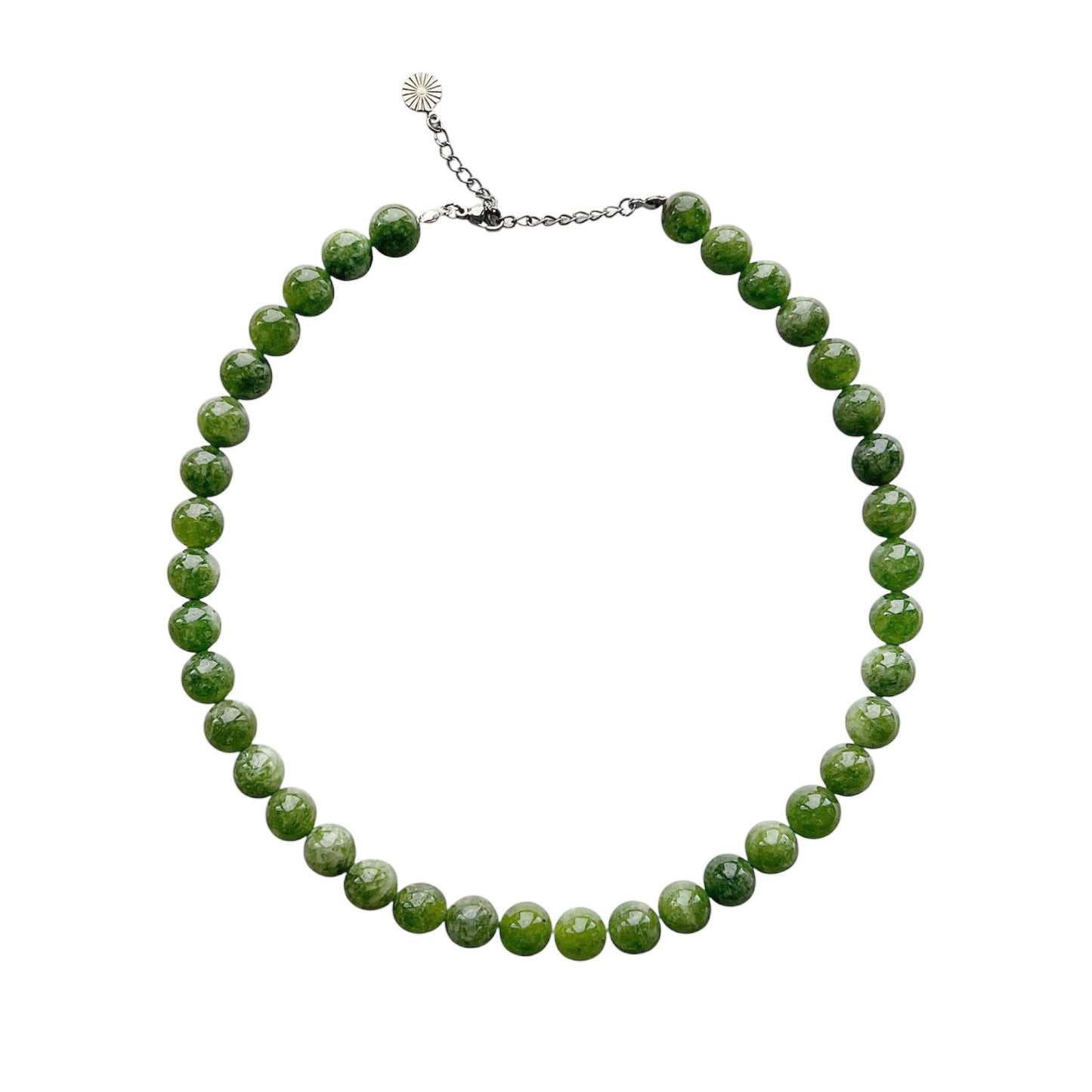 Necklace with green jade beads Silver