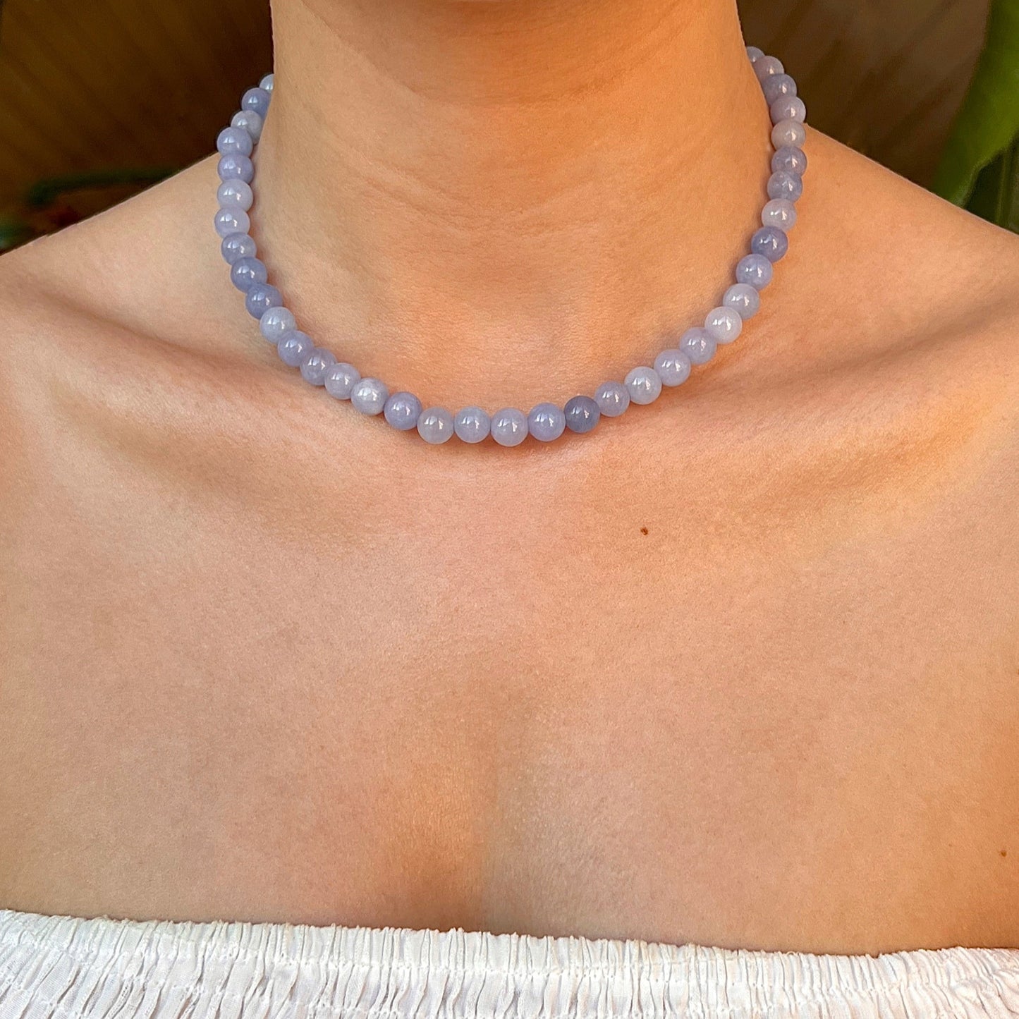 Halskæde med jade perler Baby Blue Guld