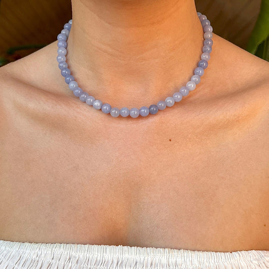 Halskæde med jade perler Baby Blue Guld