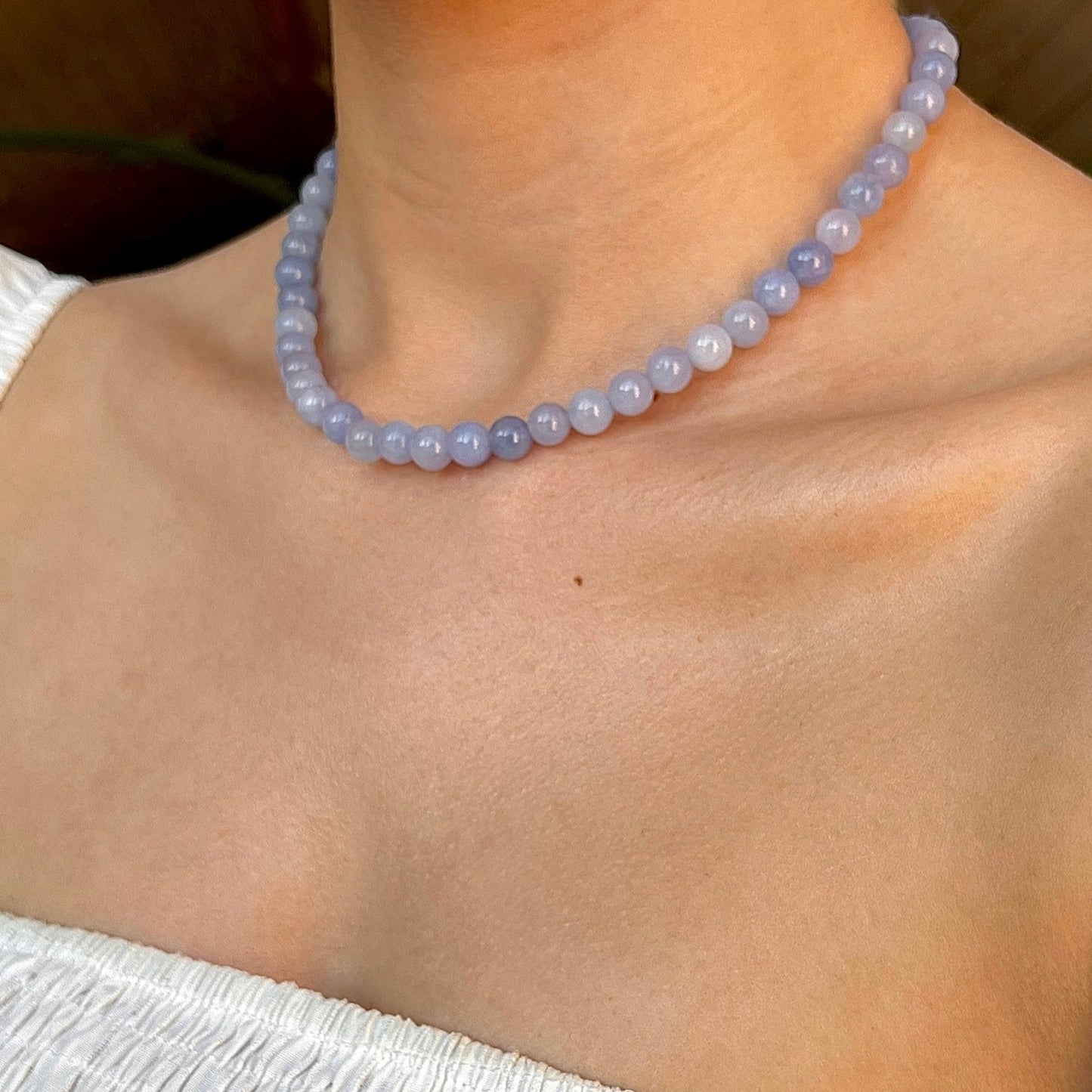 Halskæde med jade perler Baby Blue Guld