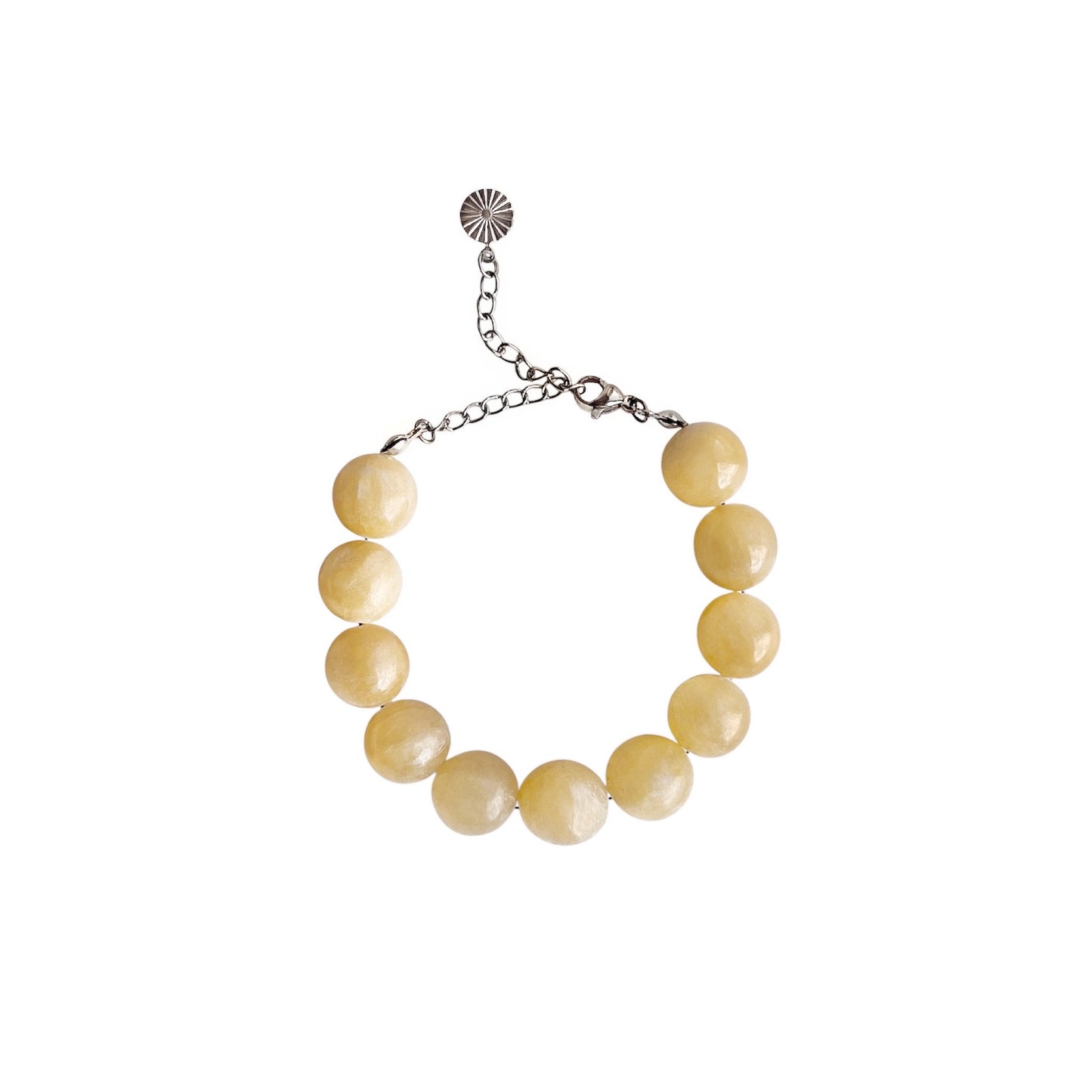 Bracelet with 12mm jade beads Butter Yellow Silver