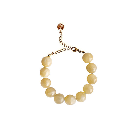 Bracelet with 12mm Jade beads Butter Yellow Gold
