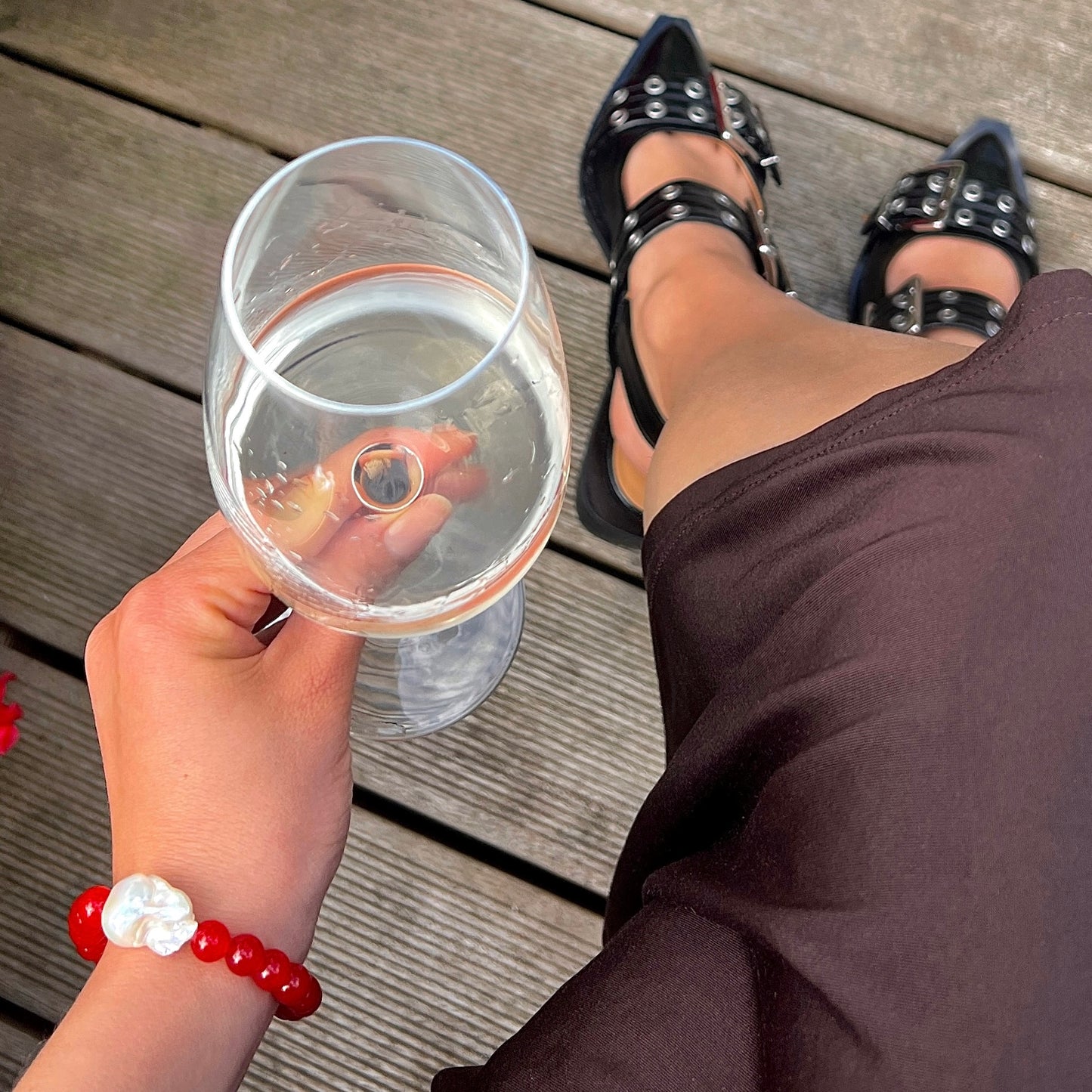 Armbånd med barok ferskvandsperle Rød Sølv