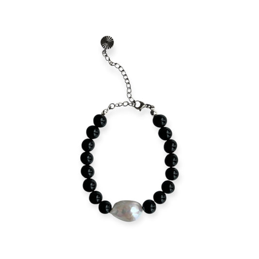 Armbånd med barok ferskvandsperle Sort Sølv