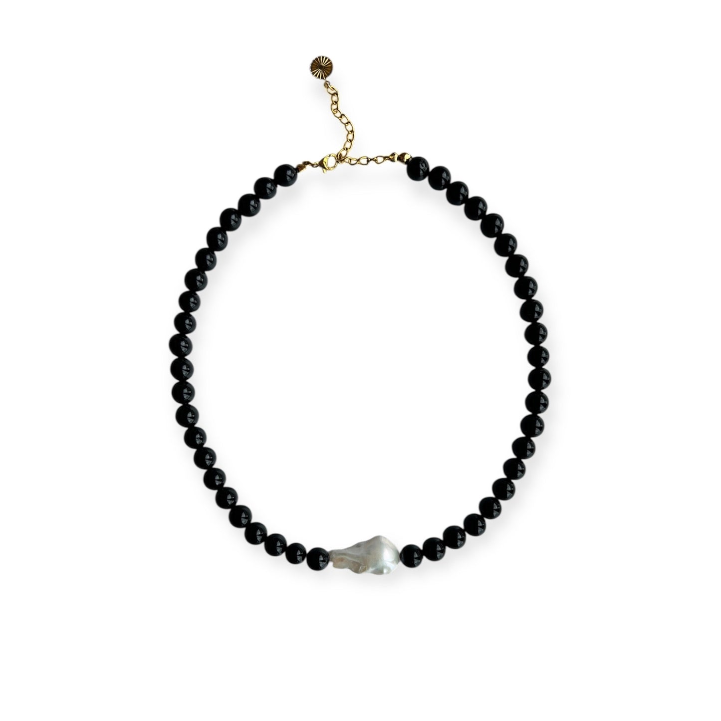 Halskæde med barok ferskvandsperle Sort Guld