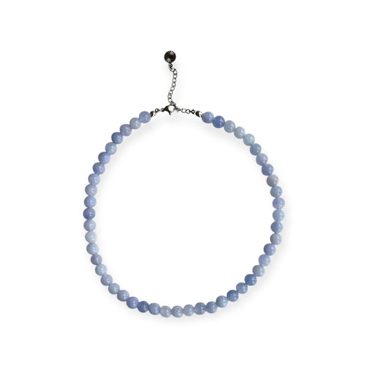 Halskæde med jade perler Baby Blue Sølv