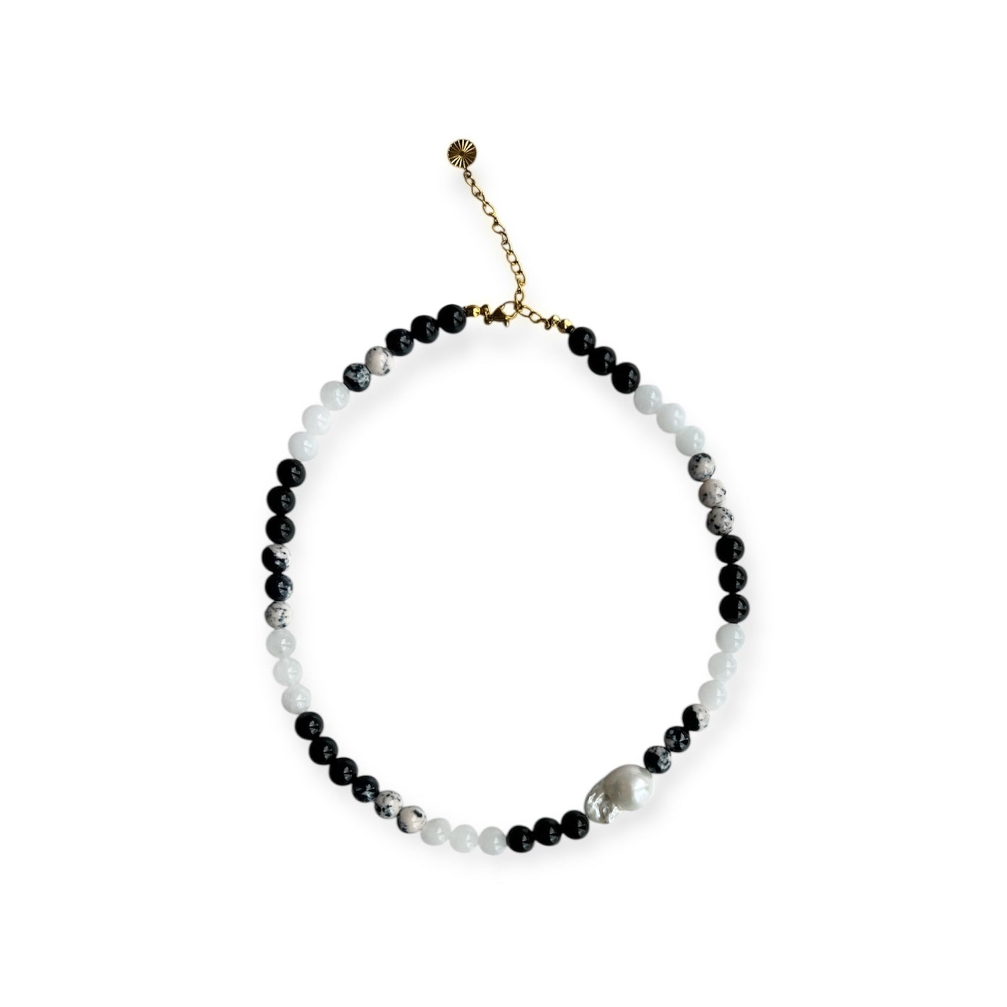 Halskæde med barok ferskvandsperle Sort/Hvid Guld