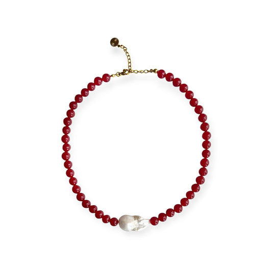 Halskæde med barok ferskvandsperle Rød Guld