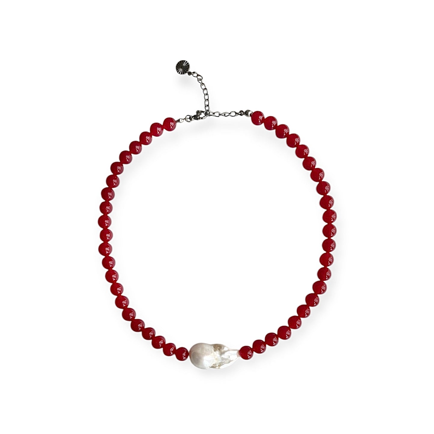 Halskæde med barok ferskvandsperle Rød Sølv