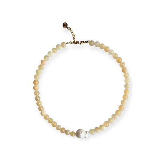 Halskæde med barok ferskvandsperle Butter Yellow Guld
