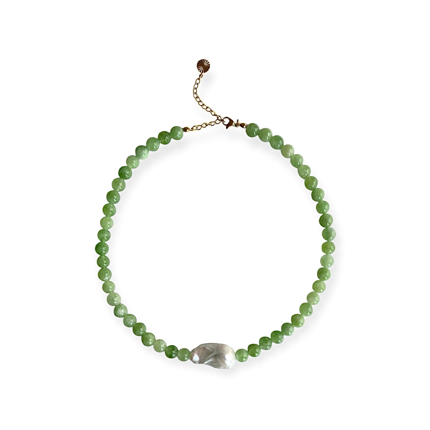 Halskæde med barok ferskvandsperle Light Green Guld