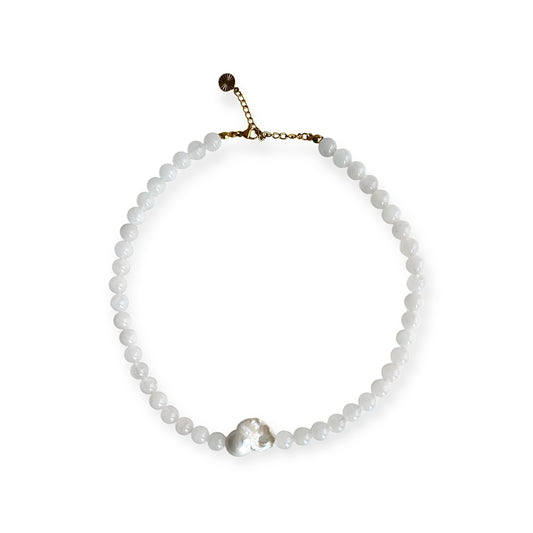 Halskæde med barok ferskvandsperle Hvid Guld