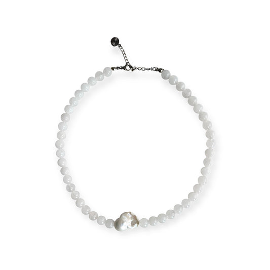 Halskæde med barok ferskvandsperle Hvid Sølv