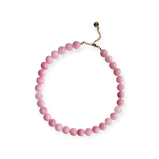 Halskæde med lyserøde jade perler Guld