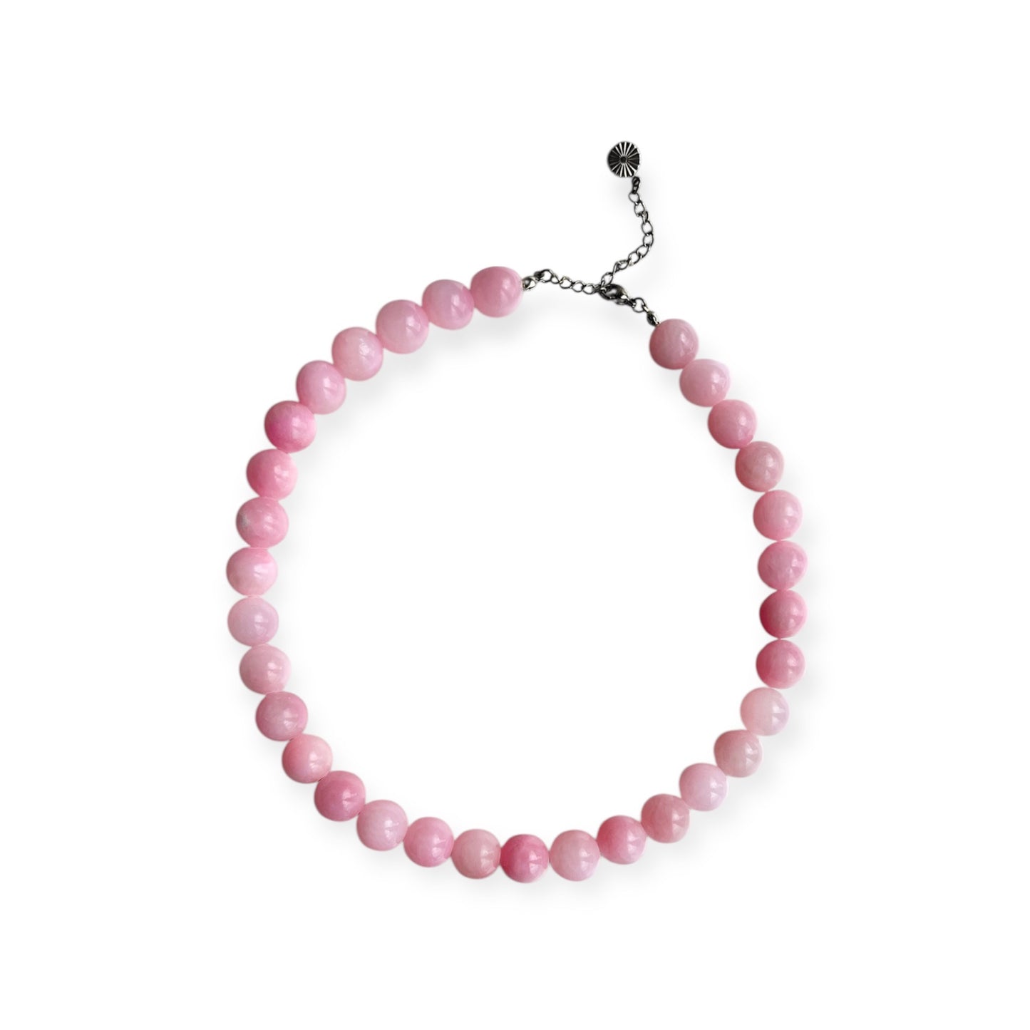 Halskæde med lyserøde jade perler Sølv