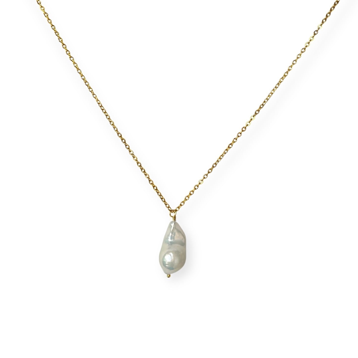 Halskæde med barok ferskvandsperle Guld