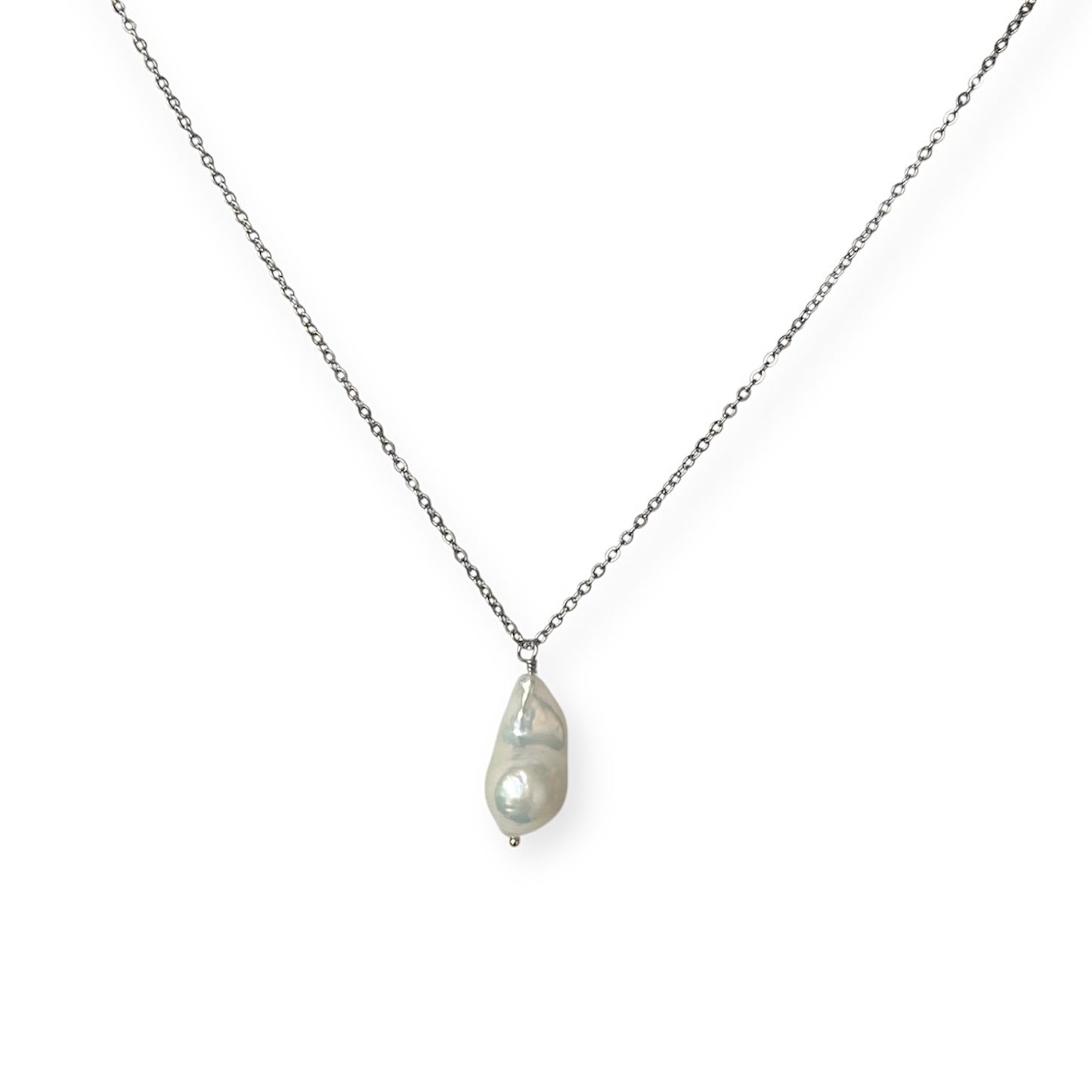 Halskæde med barok ferskvandsperle Sølv