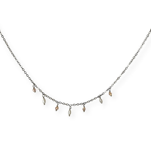 Halskæde med små perlevedhæng Sølv