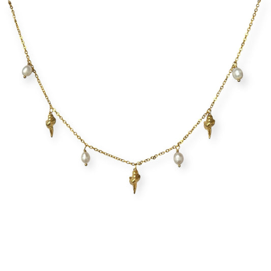 Halskæde med konkylier og ferskvandsperler Guld