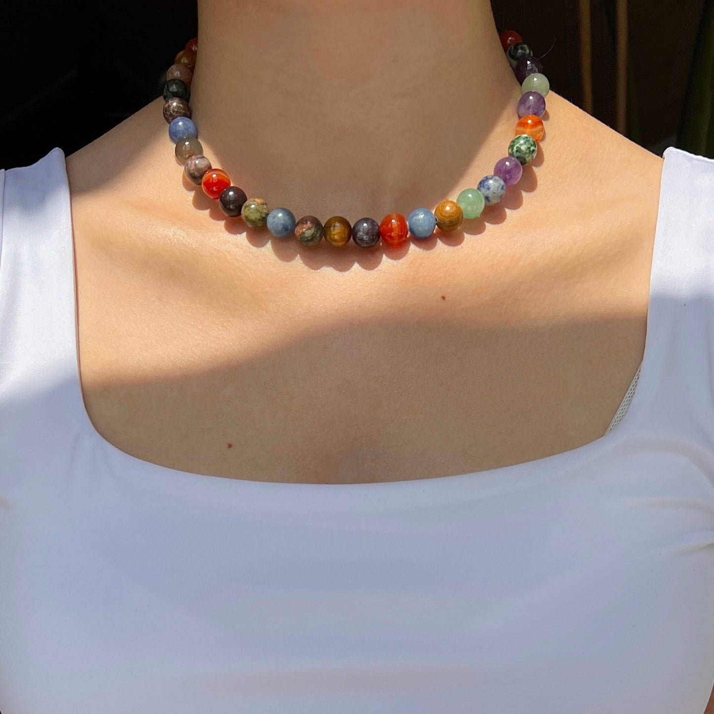 Halskæde mix stenperler Sølv