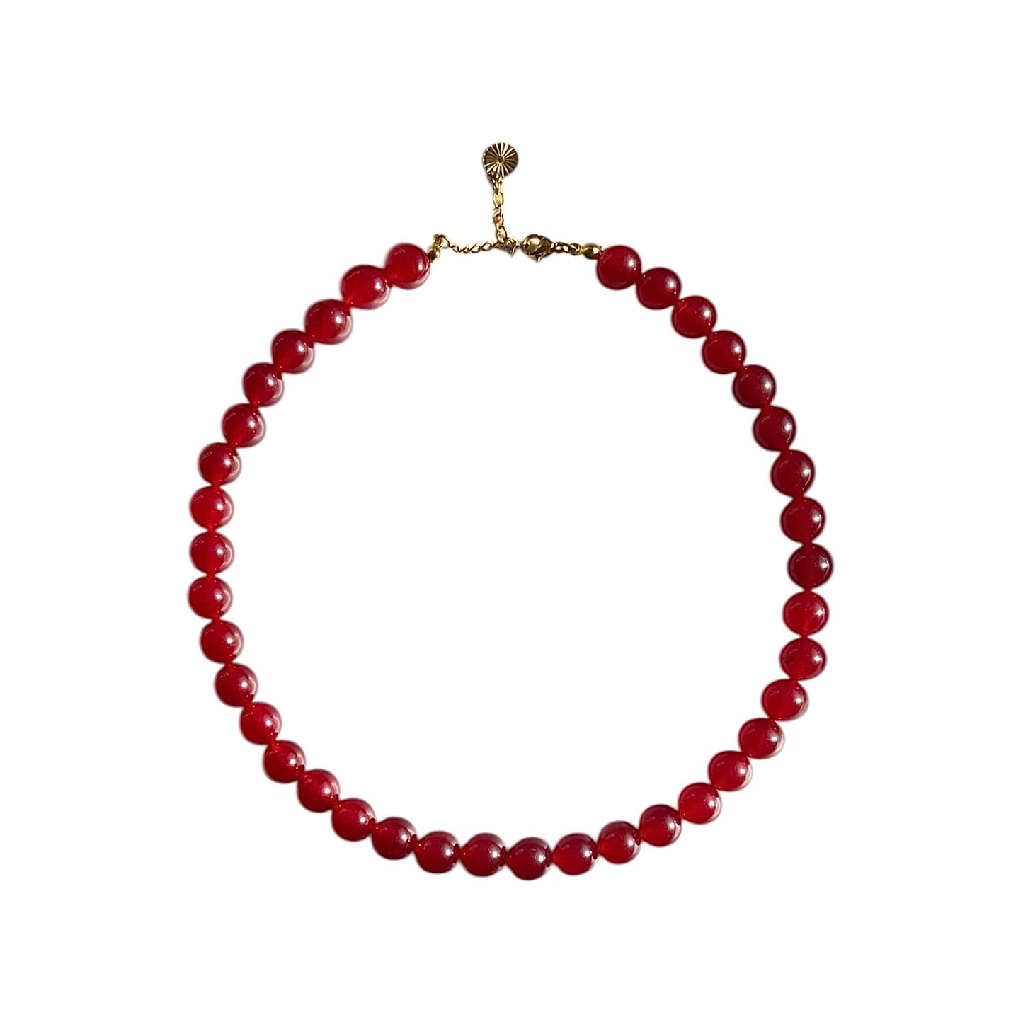 Halskæde med jadeperler Mørkerød Guld