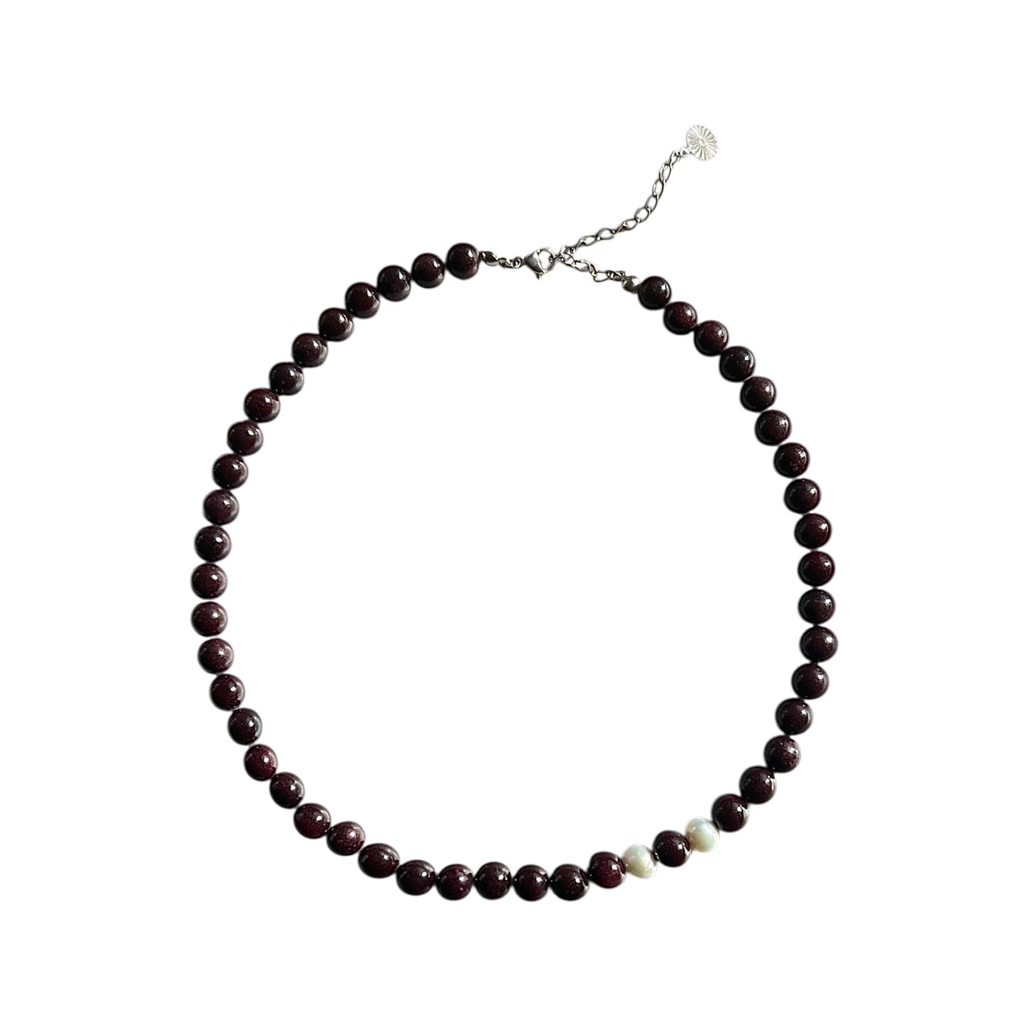 Halskæde med granatsten og ferskvandsperler Sølv