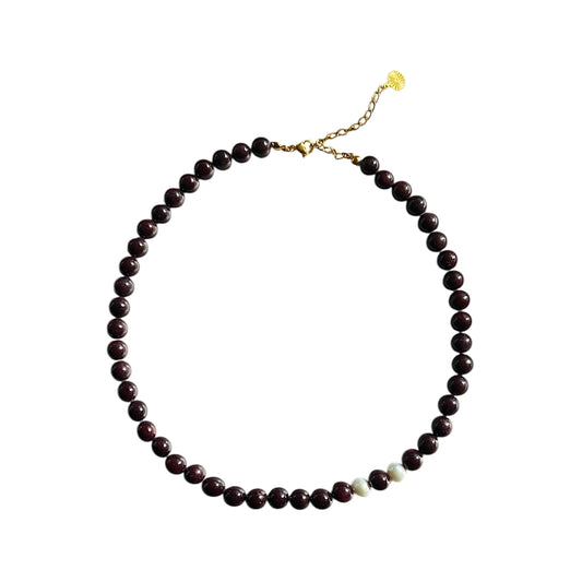 Halskæde med granatsten og ferskvandsperler Guld