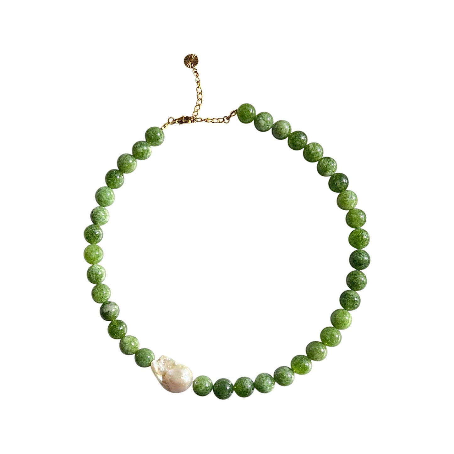 Halskæde med barok ferskvandsperle Grøn Guld
