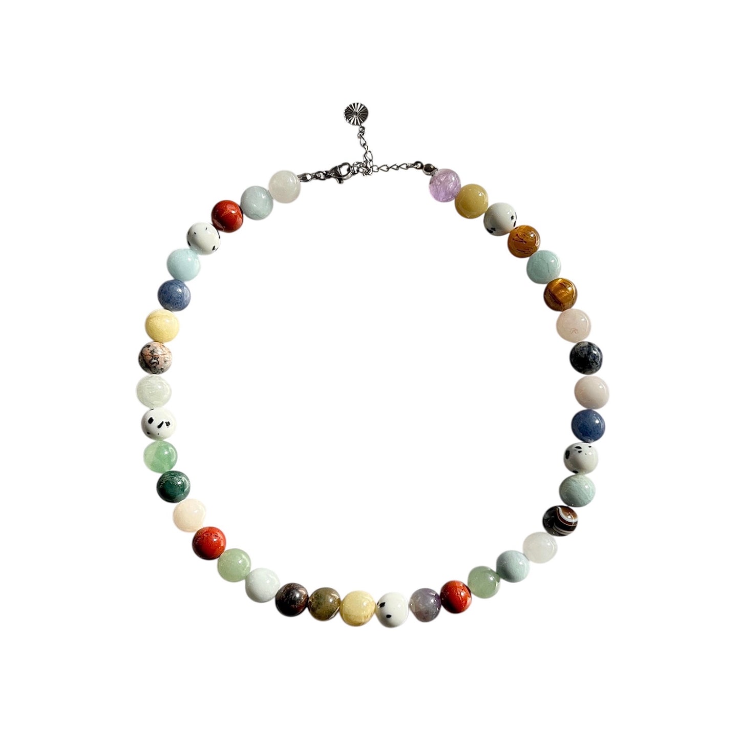 Halskæde mix stenperler Sølv