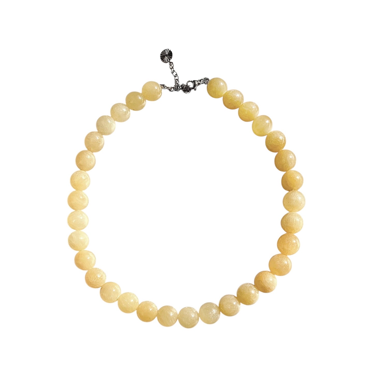 Halskæde med 12mm jade perler Butter Yellow Sølv