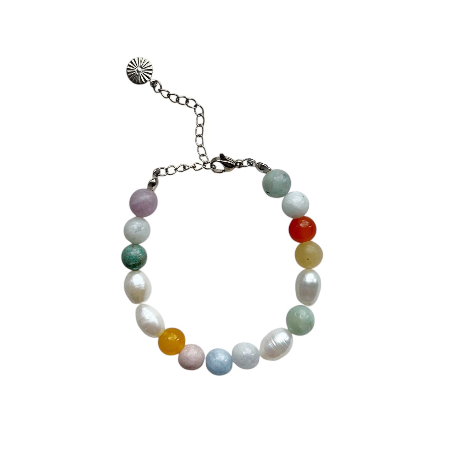 Armbånd med ferskvandsperler og stenperler Sølv