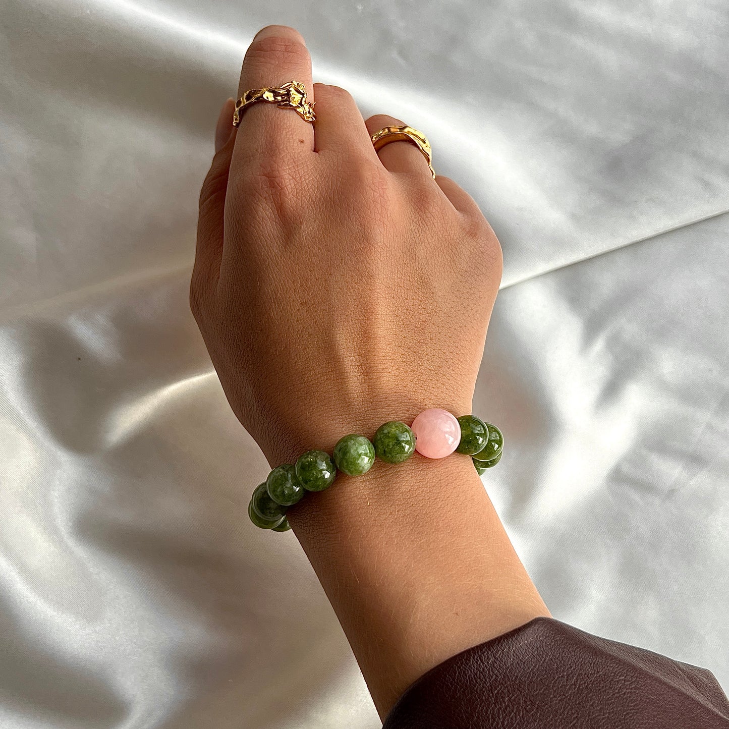 Armbånd Grøn & Lyserød Guld