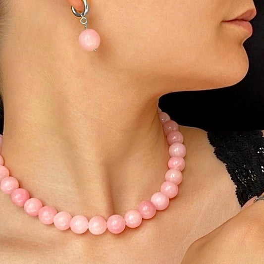 Øreringe med lyserøde jade perler Sølv