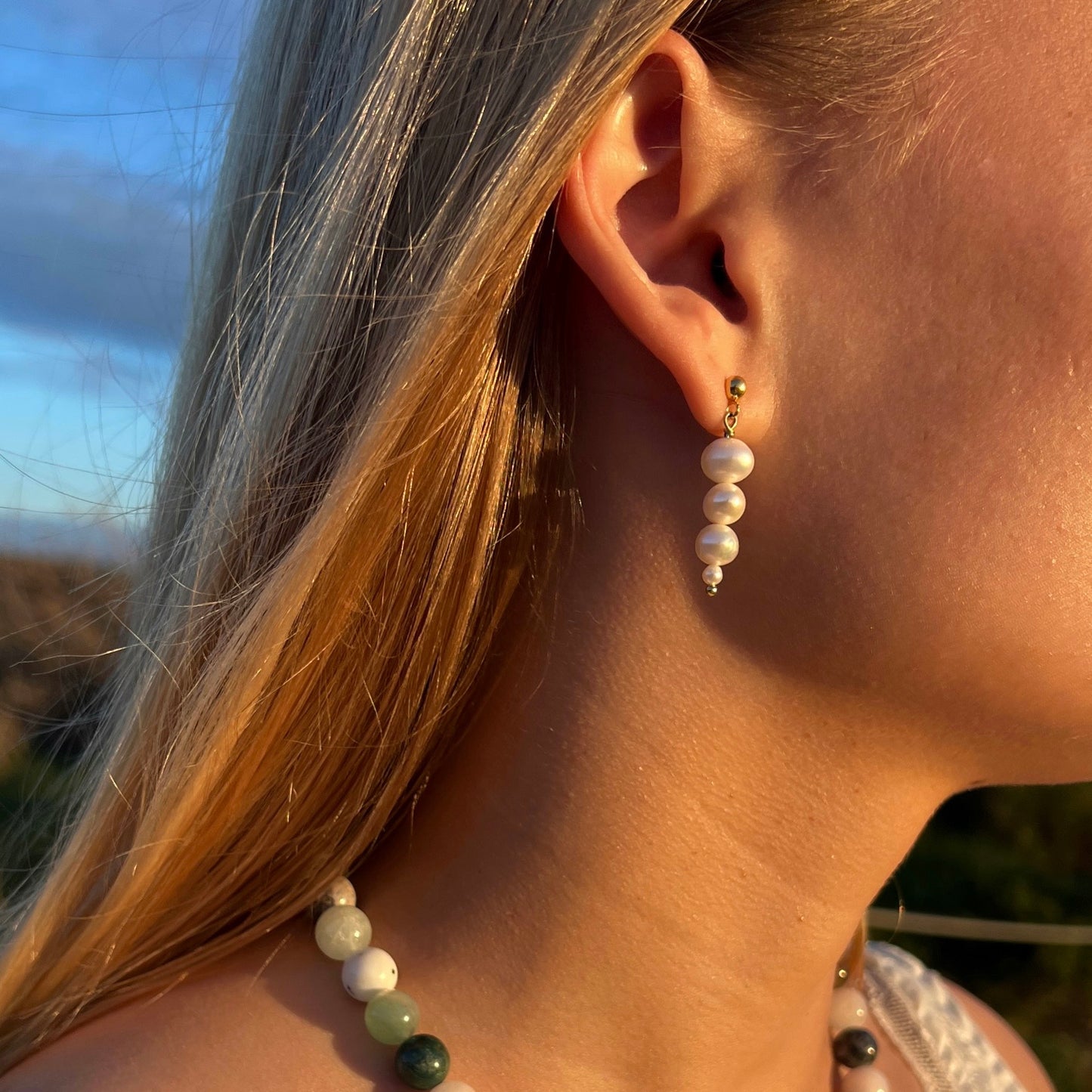 Øreringe med ferskvandsperler Guld