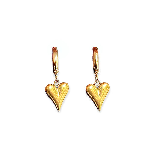 Huggie Hoop Earrings with Hearts Gold