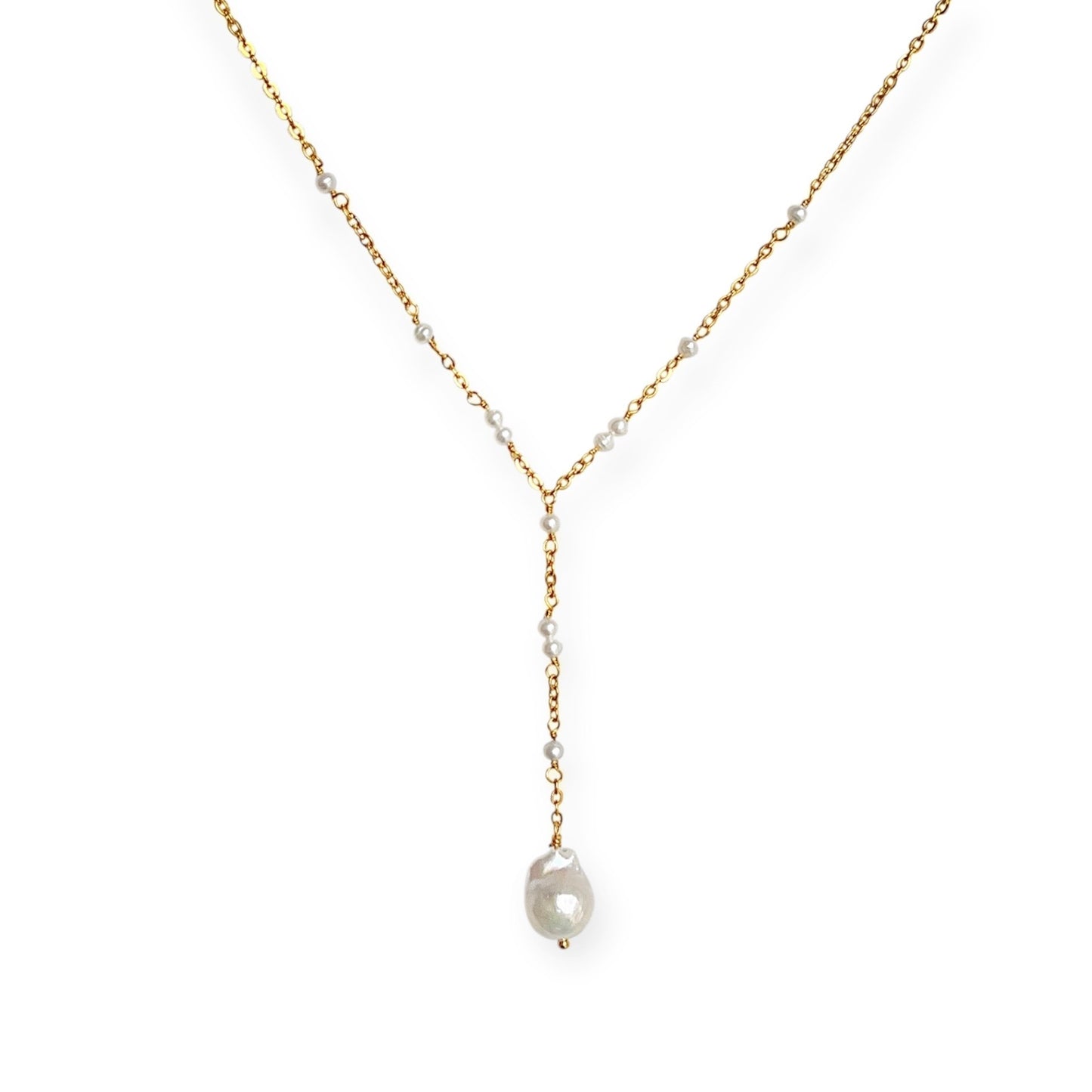 Y-halskæde med ferskvandsperler Guld