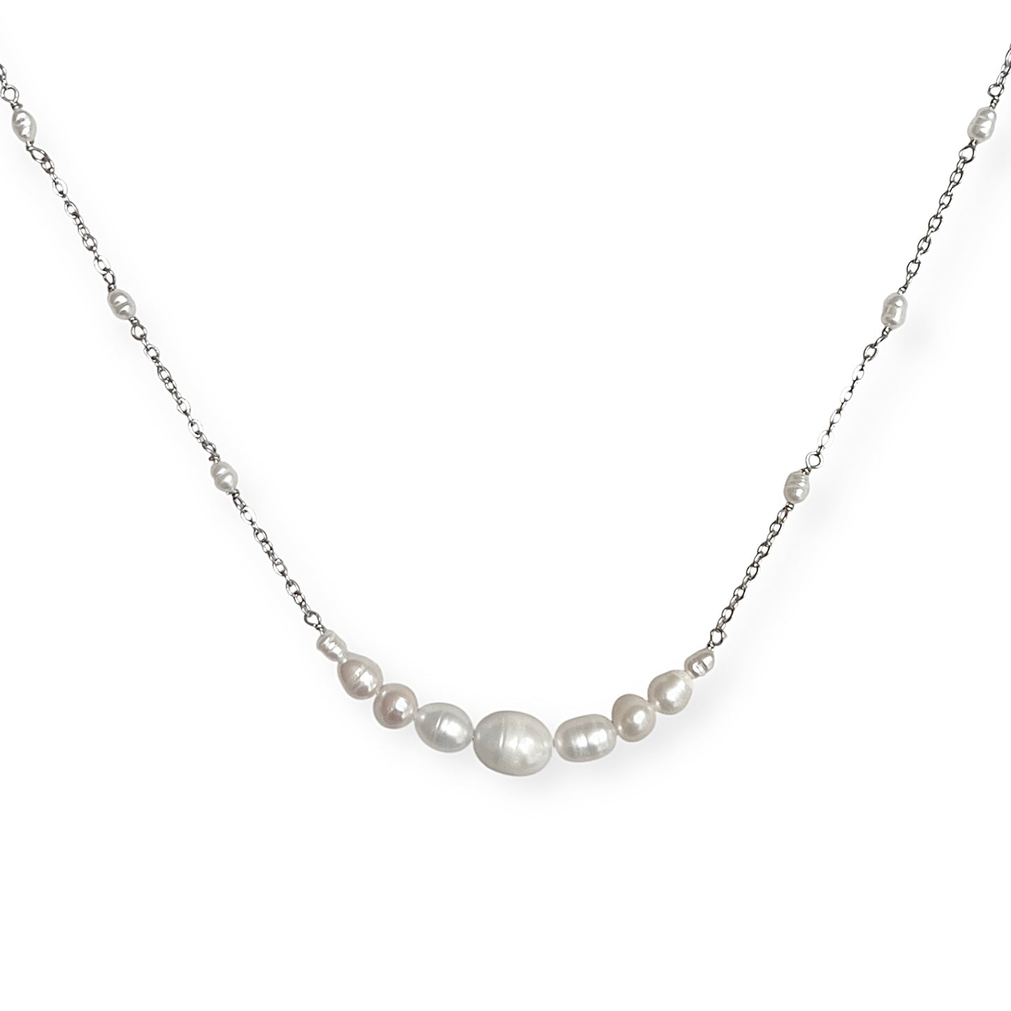 Halskæde med ferskvandsperler Sølv