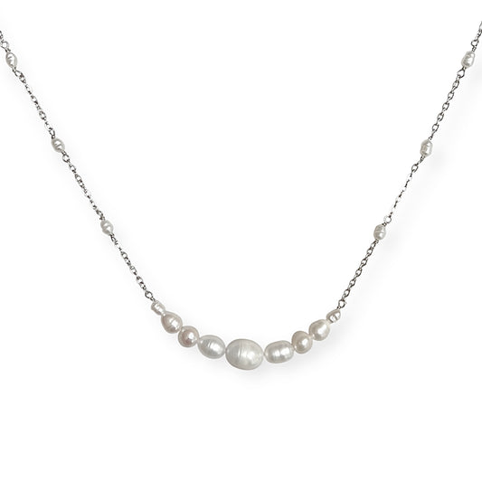 Halskæde med ferskvandsperler Sølv